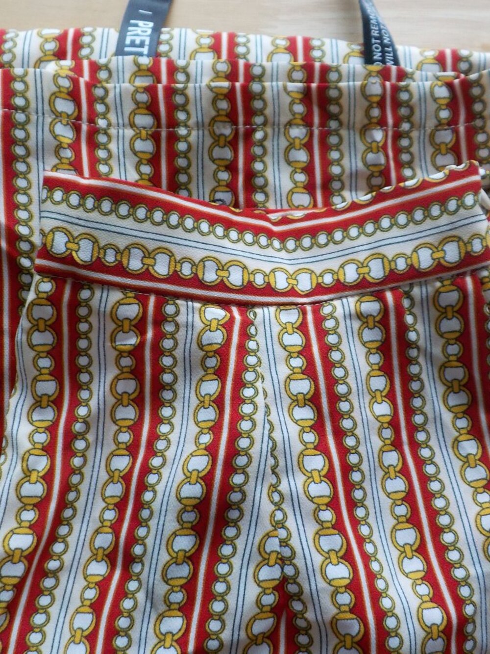 Pretty Little Thing Pants - Size 8 - Red White Gold High Waist Zip Flowy (2516)
